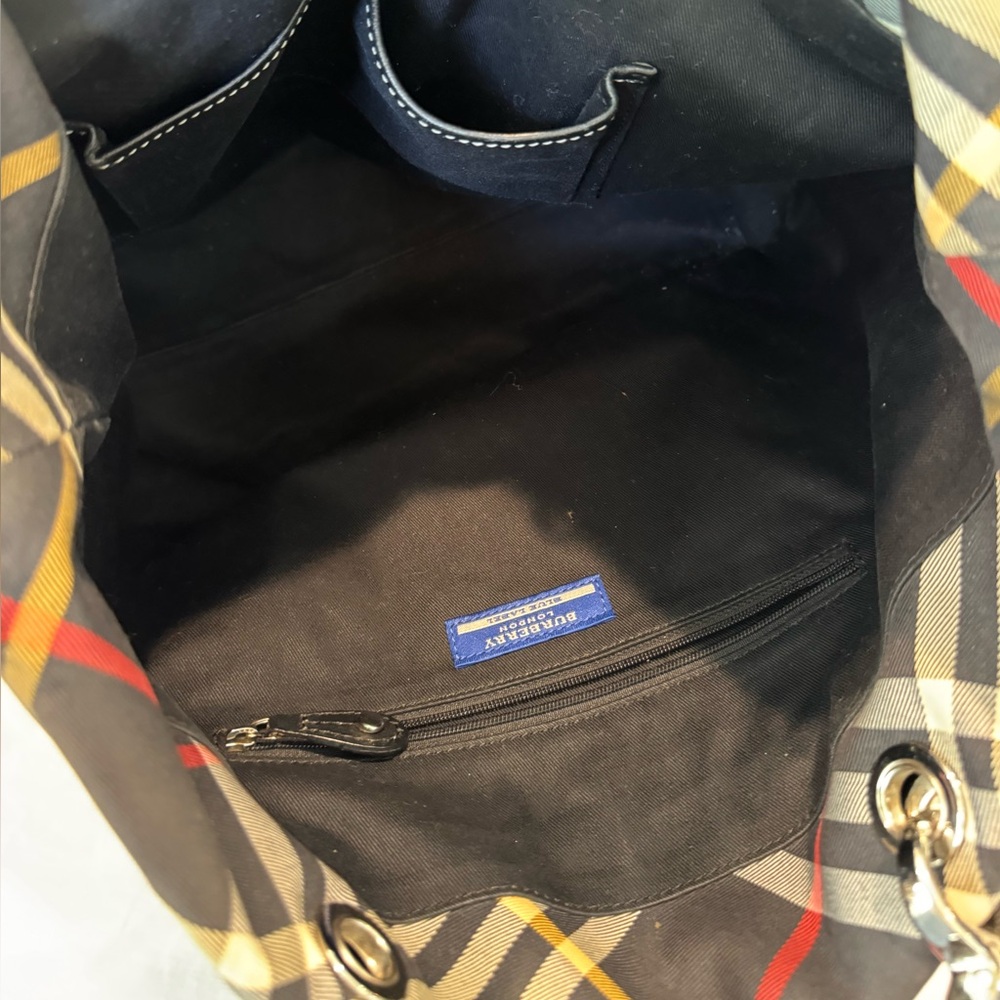 Authentic Burberry Blue Label Black and Cream Tote Bag with Signature Plaid - Picture 11 of 16